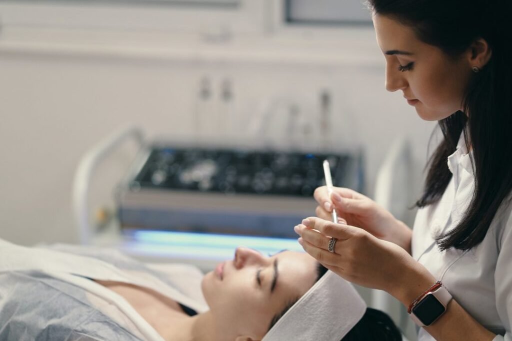 close up of the face of a young woman relaxing under the gentle